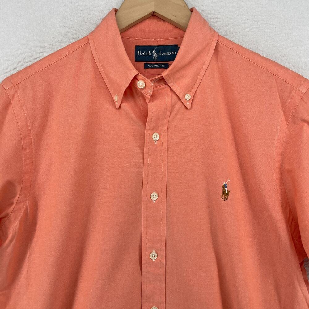 RALPH LAUREN Shirt Mens LTP Custom Fit Button Down Short Sleeve Cotton Orange